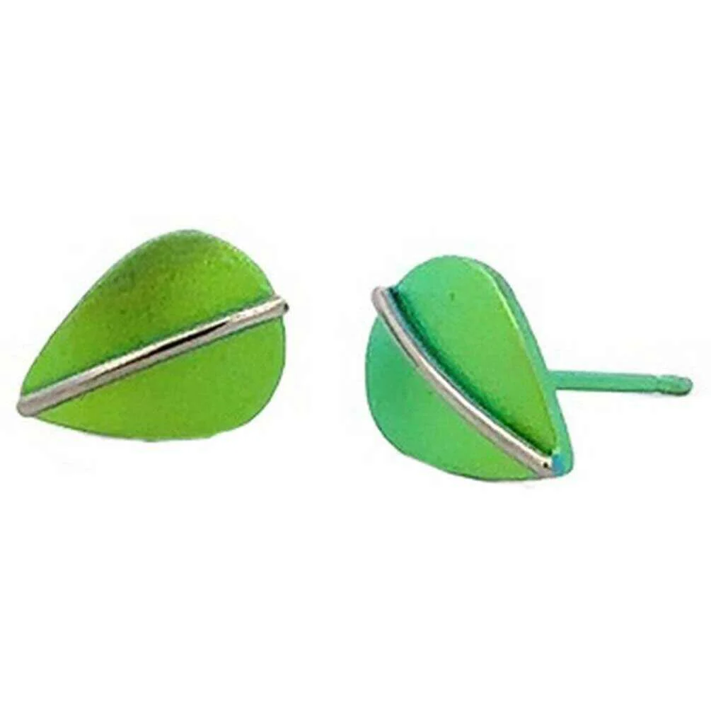 Ti2 Titanium Jungle Leaf Stud Earrings - Green