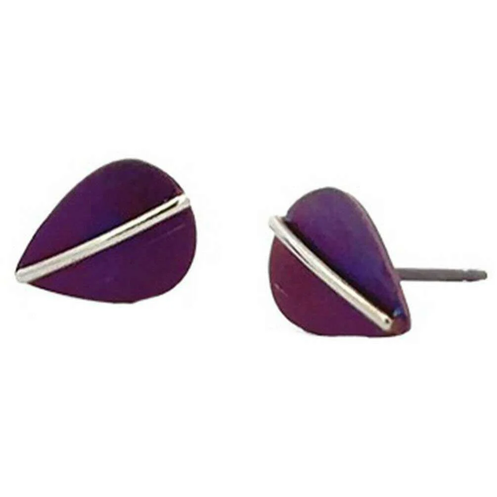 Ti2 Titanium Jungle Leaf Stud Earrings - Mulberry Burgundy