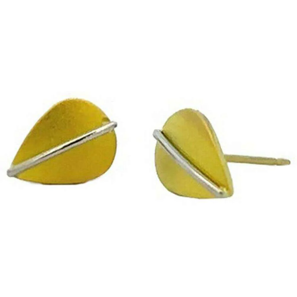 Ti2 Titanium Jungle Leaf Stud Earrings - Yellow