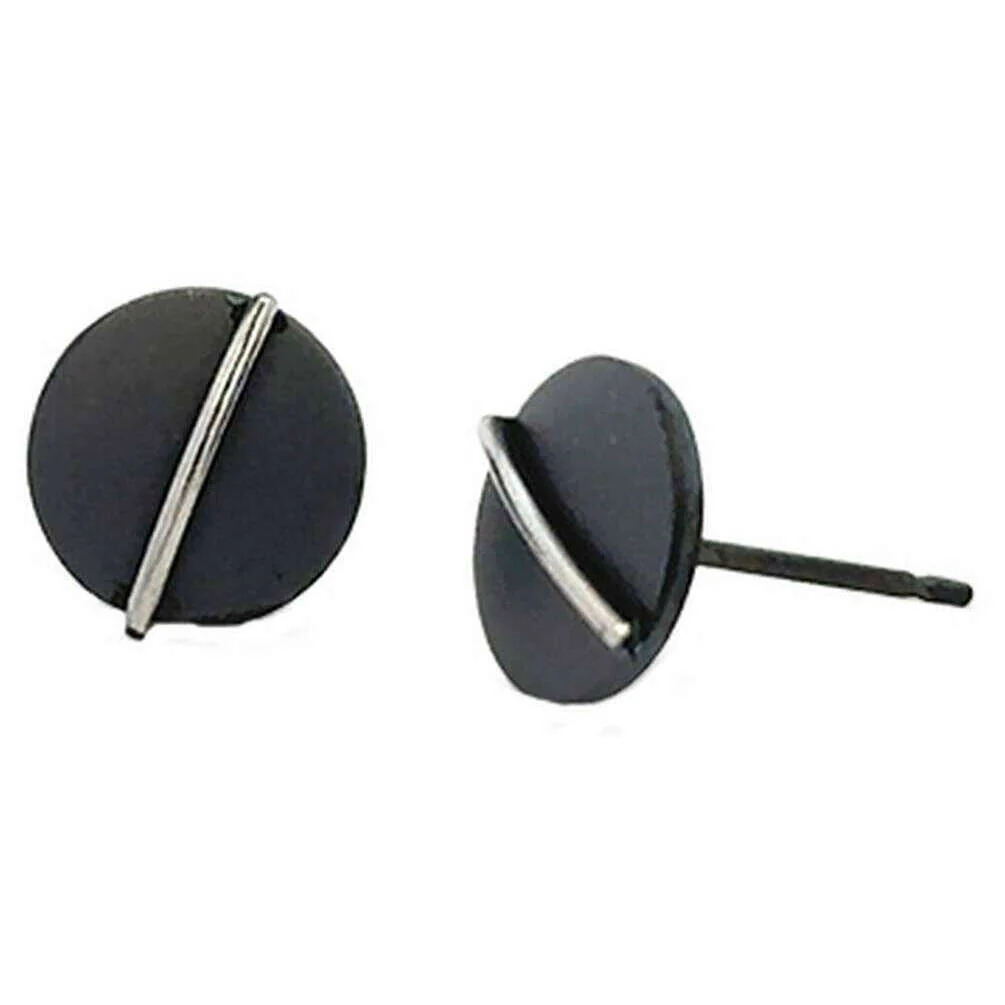 Ti2 Titanium Jungle Round Stud Earrings - Black