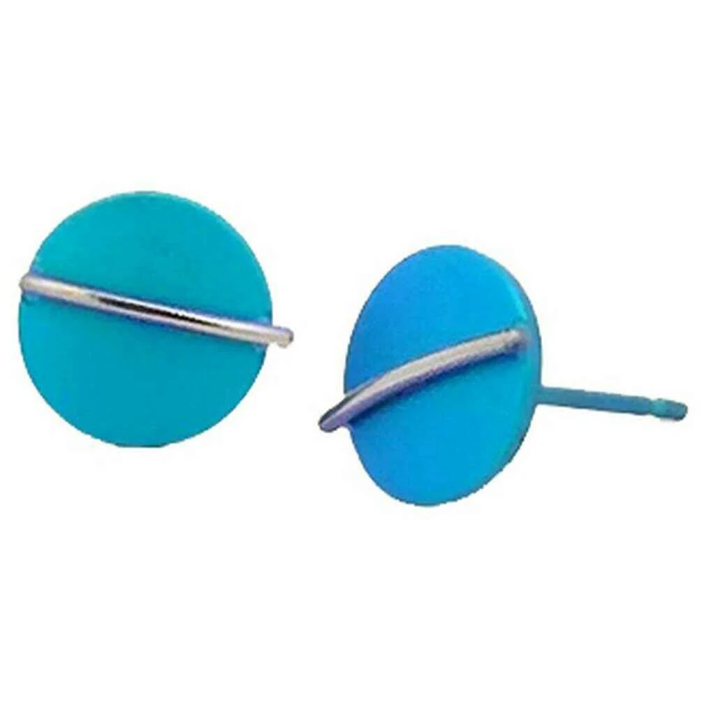 Ti2 Titanium Jungle Round Stud Earrings - Kingfisher Blue