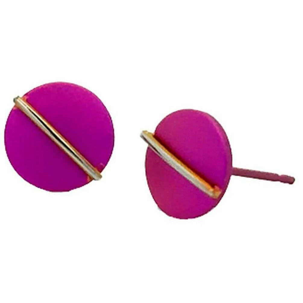 Ti2 Titanium Jungle Round Stud Earrings - Pink