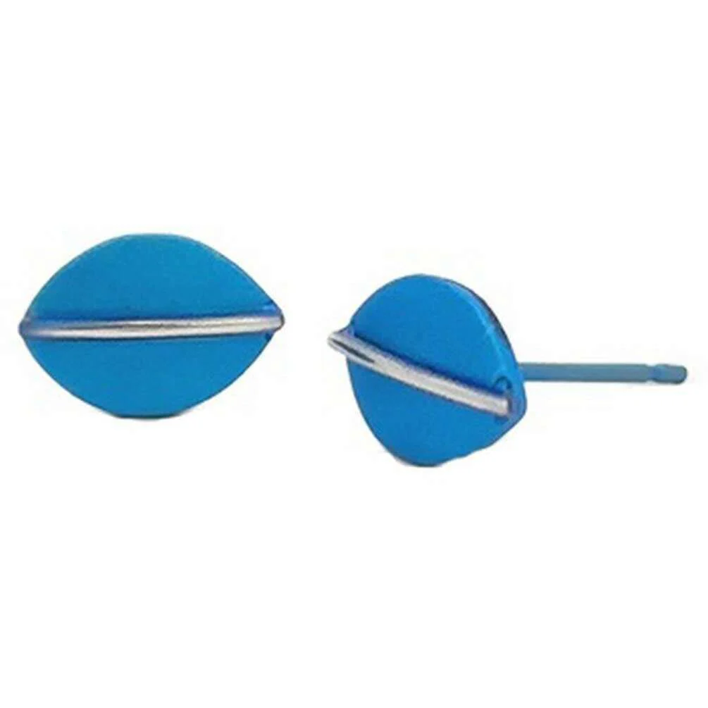 Ti2 Titanium Jungle Shield Stud Earrings - Dark Blue