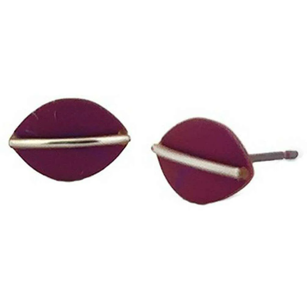 Ti2 Titanium Jungle Shield Stud Earrings - Mulberry Burgundy
