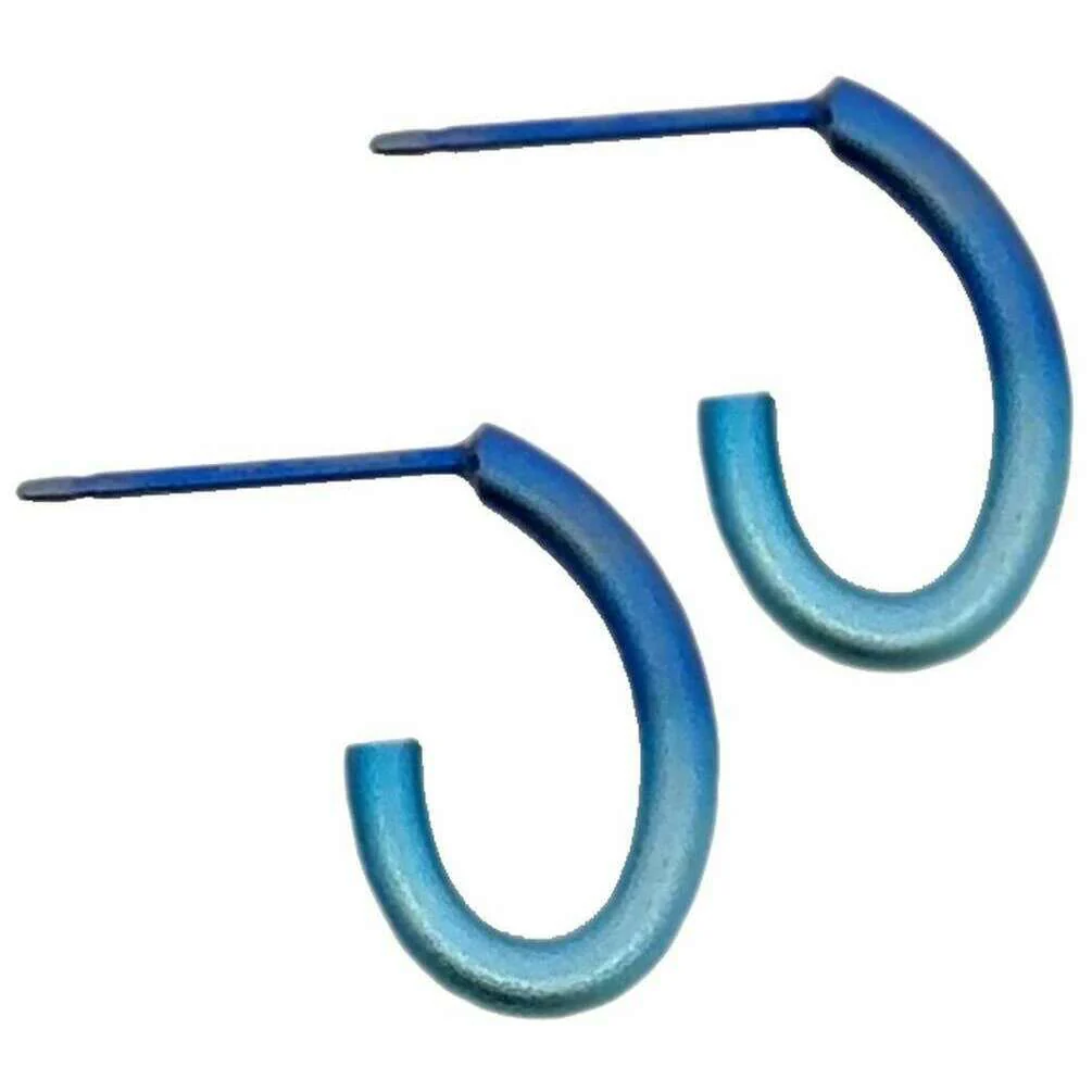 Ti2 Titanium Loop Stud Earrings - Blue