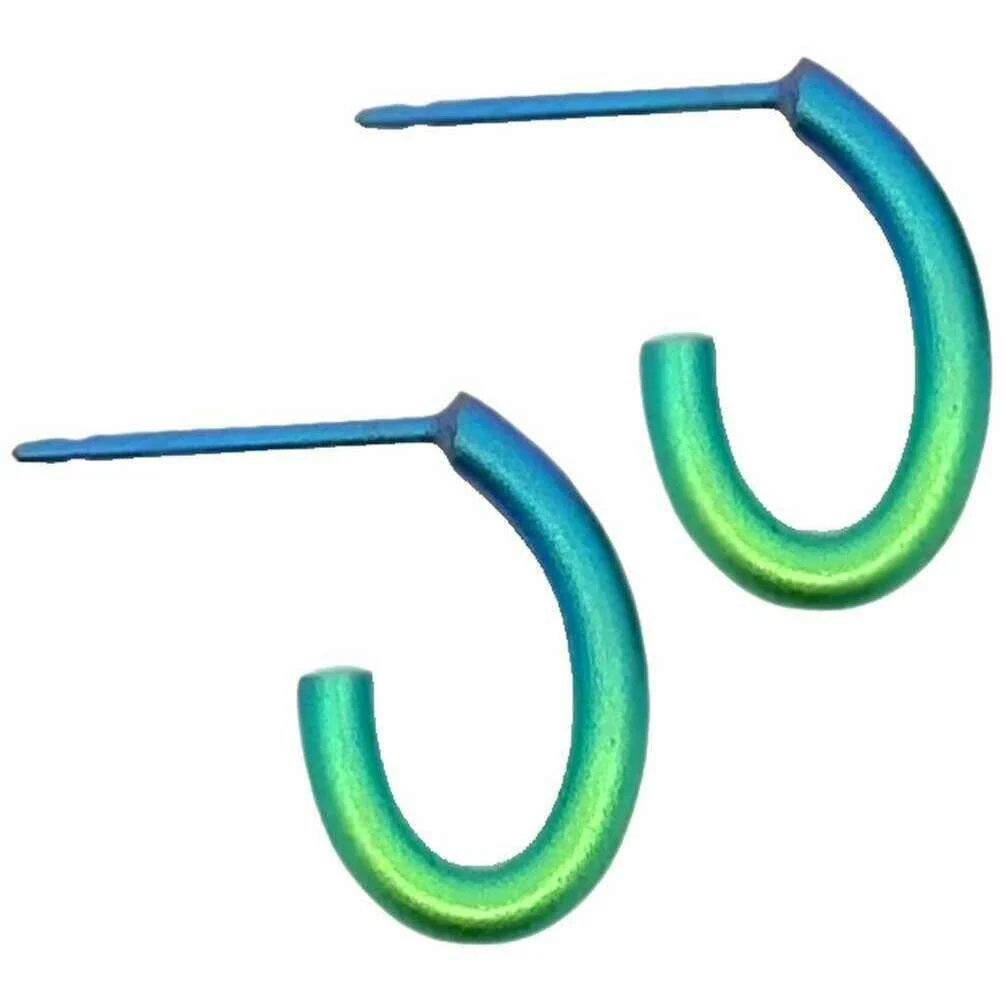 Ti2 Titanium Loop Stud Earrings - Green