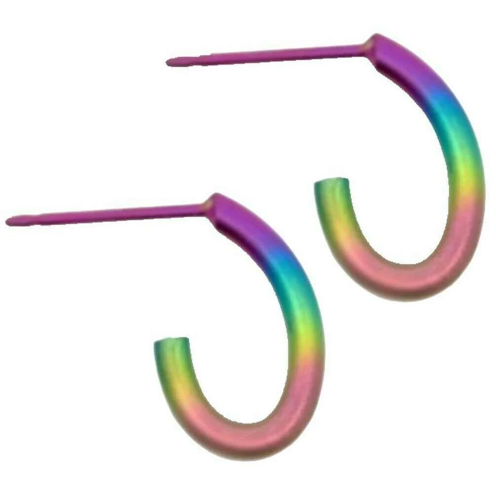 Ti2 Titanium Loop Stud Earrings - Rainbow