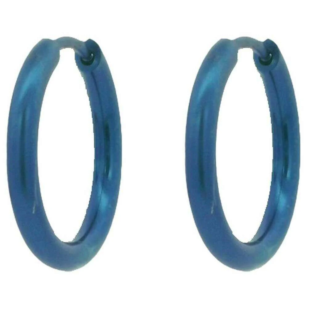 Ti2 Titanium Medium Round Hinged Hoop Earrings - Dark Blue