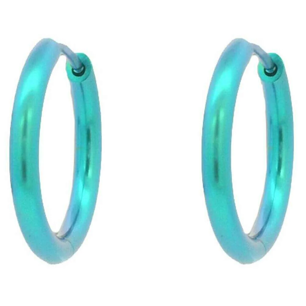 Ti2 Titanium Medium Round Hinged Hoop Earrings - Kingfisher Blue