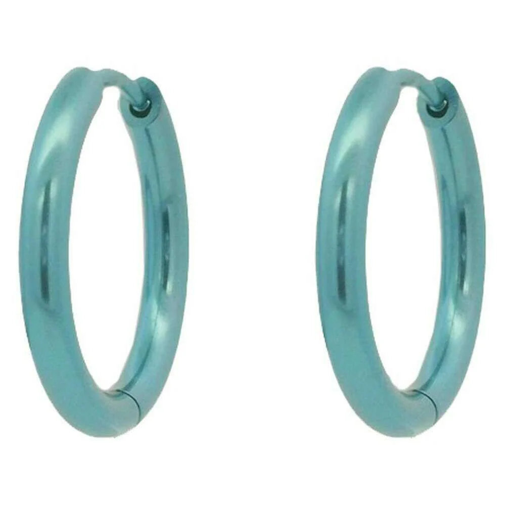 Ti2 Titanium Medium Round Hinged Hoop Earrings - Light Blue