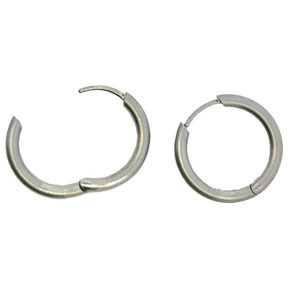 Ti2 Titanium Medium Round Hinged Hoop Earrings - Natural Silver