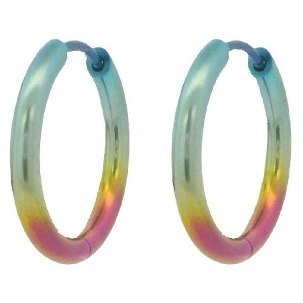 Ti2 Titanium Medium Round Hinged Hoop Earrings - Rainbow