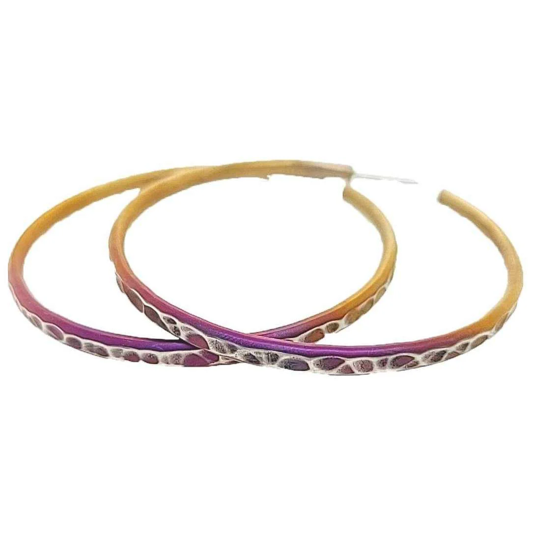Ti2 Titanium Ripple Hoop Earrings - Purple