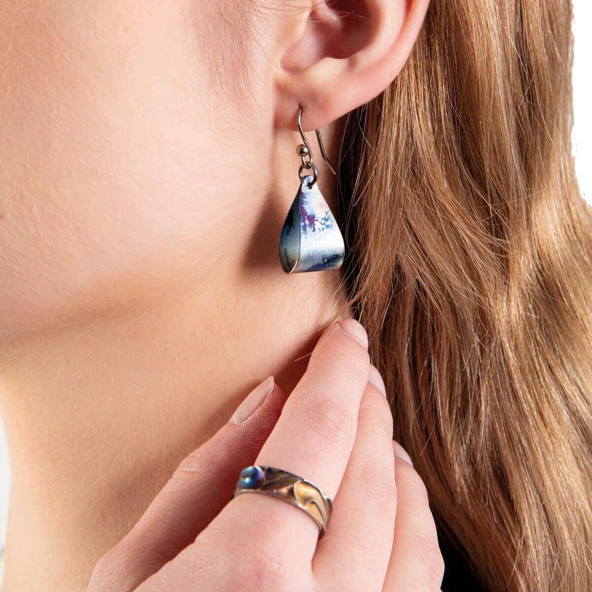 Ti2 Titanium Small Denim Drop Earrings - Denim Blue - Image 2