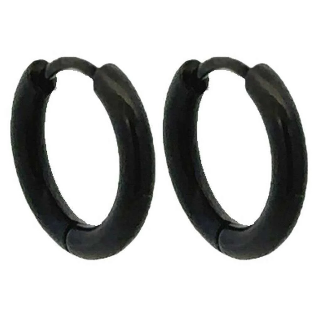 Ti2 Titanium Small Round Hinged Hoop Earrings - Black