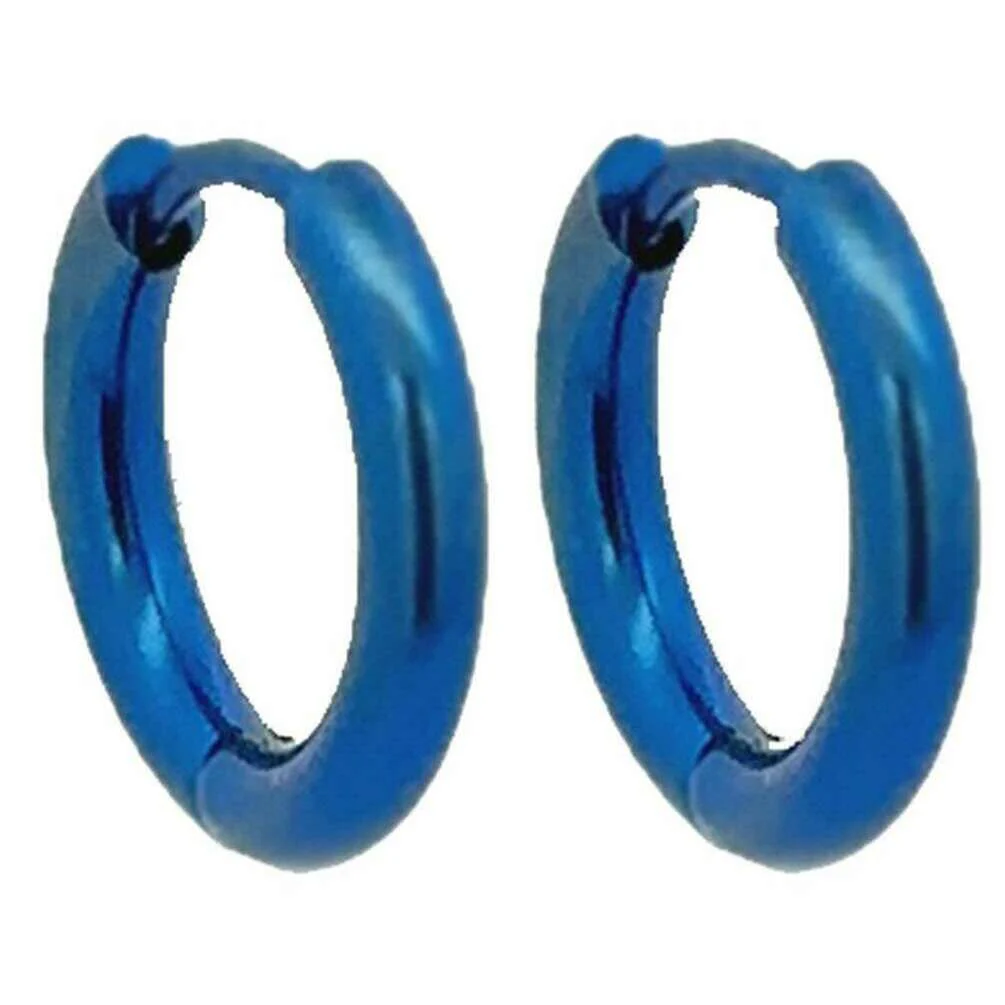 Ti2 Titanium Small Round Hinged Hoop Earrings - Dark Blue