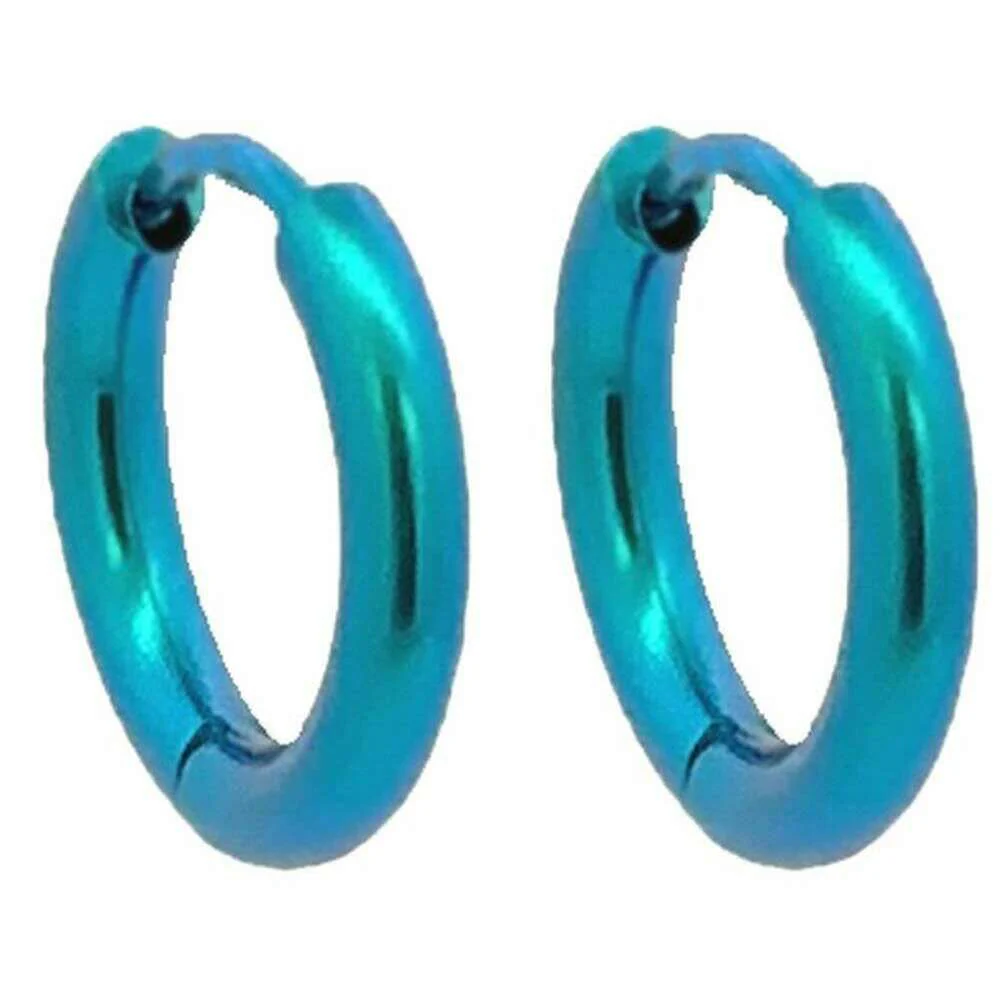 Ti2 Titanium Small Round Hinged Hoop Earrings - Kingfisher Blue