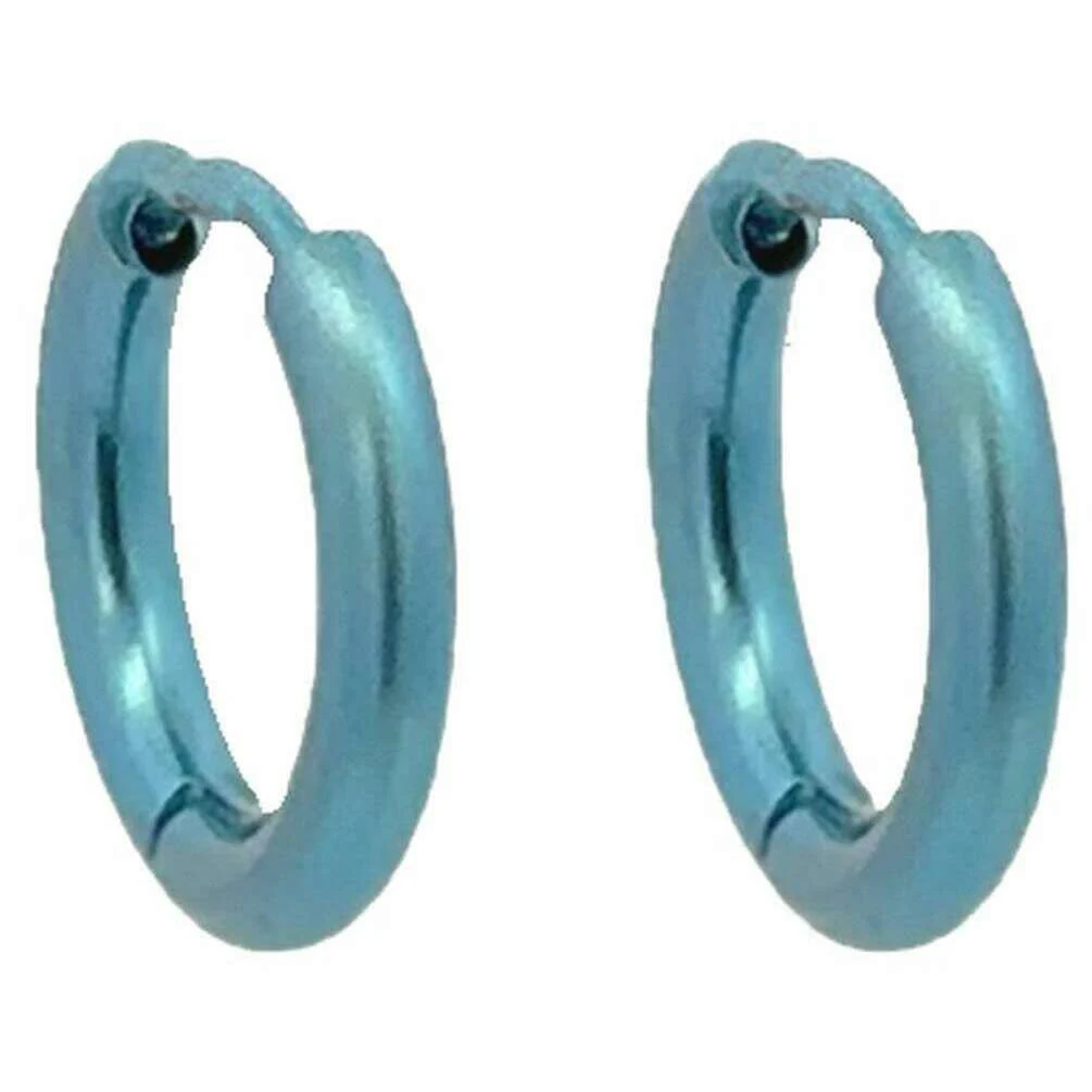 Ti2 Titanium Small Round Hinged Hoop Earrings - Light Blue