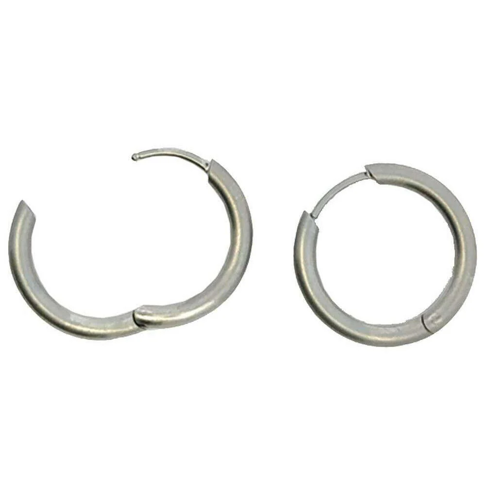 Ti2 Titanium Small Round Hinged Hoop Earrings - Natural Silver