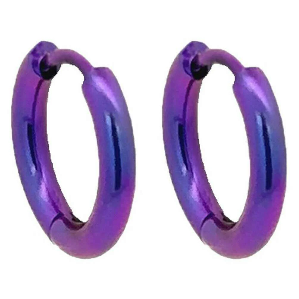 Ti2 Titanium Small Round Hinged Hoop Earrings - Purple