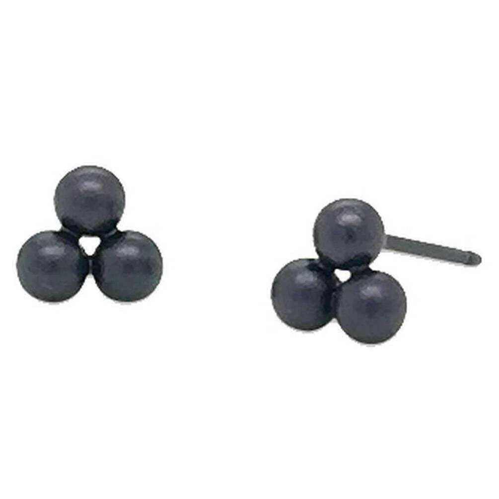 Ti2 Titanium Small Triple Bead Stud Earrings - Black