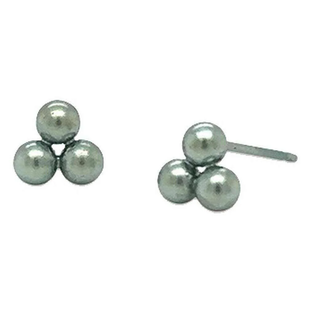 Ti2 Titanium Small Triple Bead Stud Earrings - Light Green