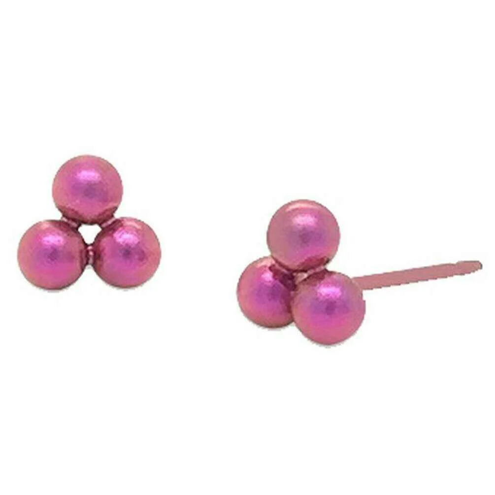Ti2 Titanium Small Triple Bead Stud Earrings - Pink