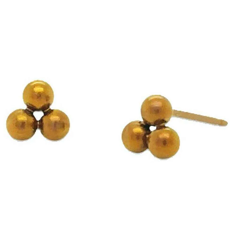 Ti2 Titanium Small Triple Bead Stud Earrings - Tan
