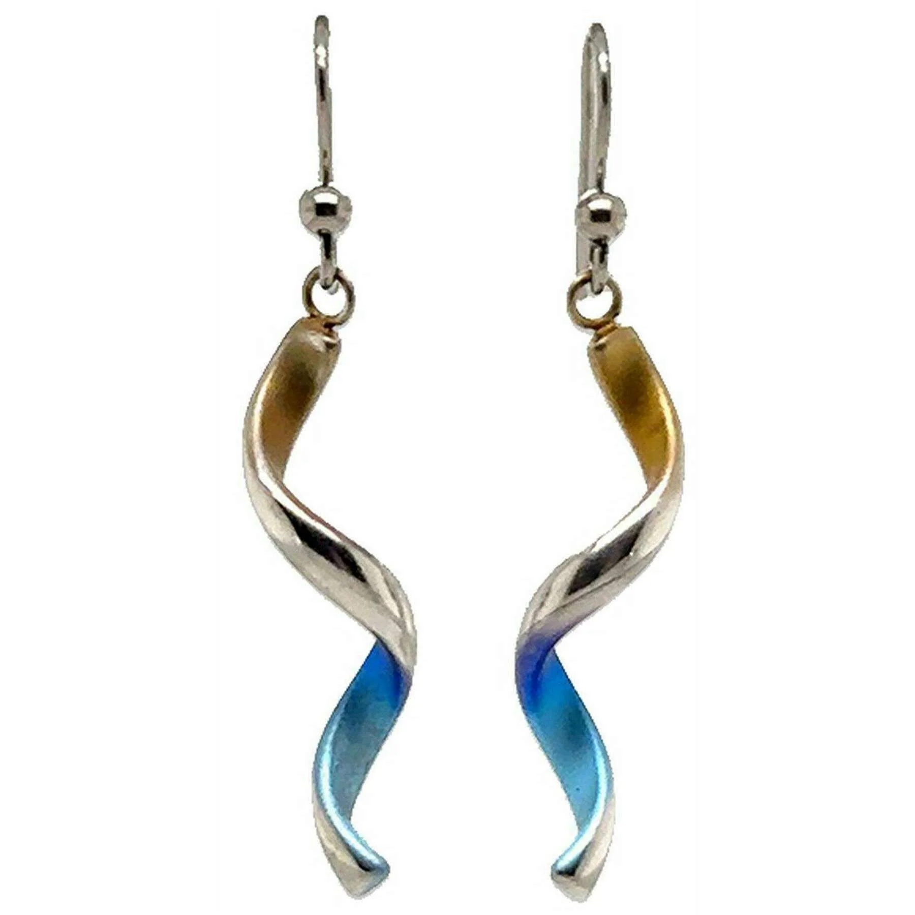 Ti2 Titanium Spiral Drop Earrings - Blue