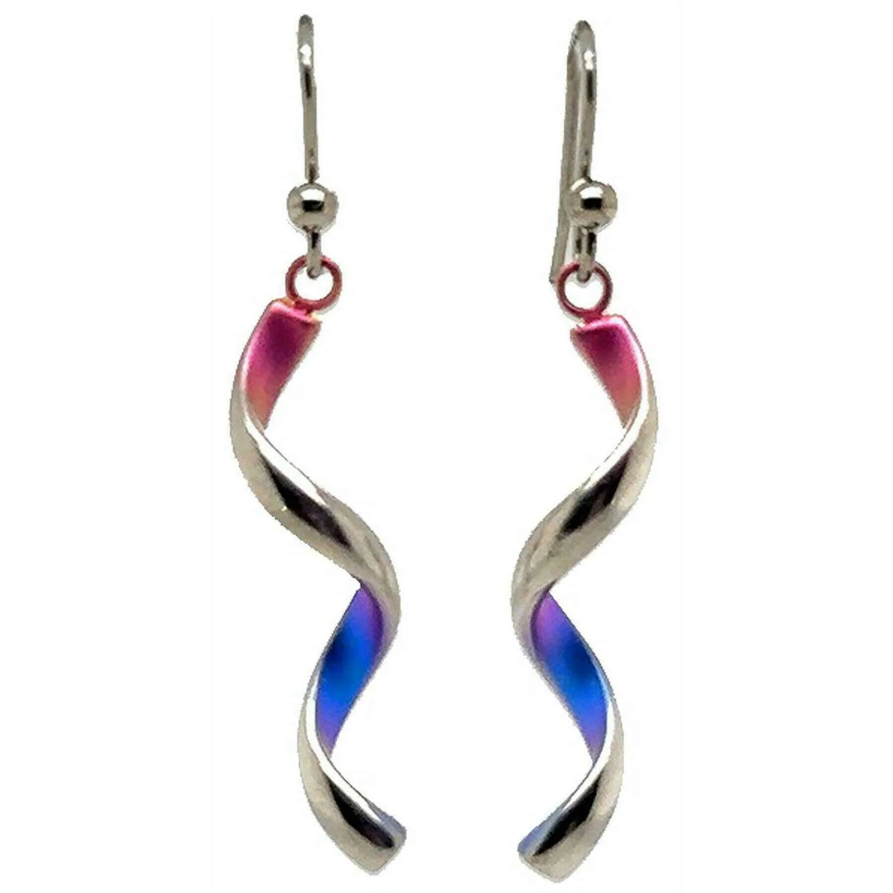 Ti2 Titanium Spiral Drop Earrings - Pink