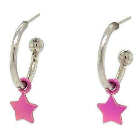 Ti2 Titanium Star Charm Hoop Earrings - Pink