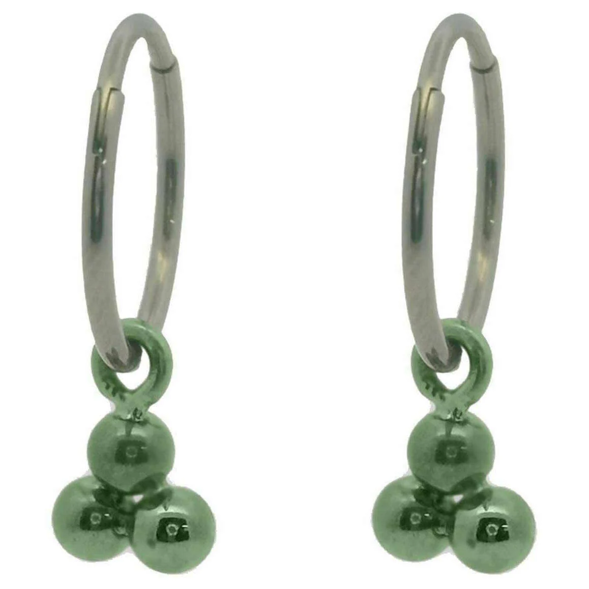 Ti2 Titanium Triple Bead Charm Hoop Earrings - Light Green