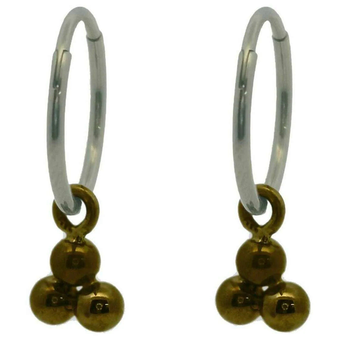 Ti2 Titanium Triple Bead Charm Hoop Earrings - Tan