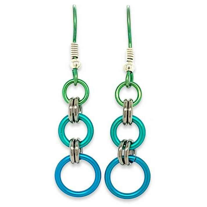 Ti2 Titanium Triple Beam Drop Earrings - Green