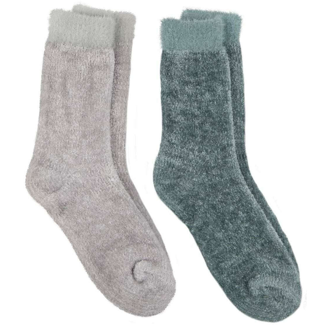 Totes Toasties 2 Pack Chenille Supersoft Bed Socks - Sage Green/Grey