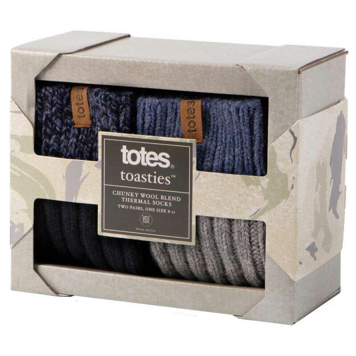 Totes Toasties 2 Pack Chunky Twist Wool Blend Boot Socks - Navy/Grey - Image 6