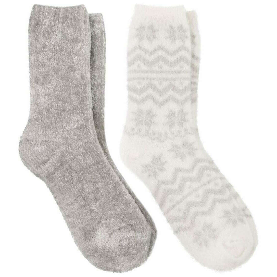 Totes Toasties 2 Pack Fair Isle and Chenille Supersoft Bed Socks - Grey/White
