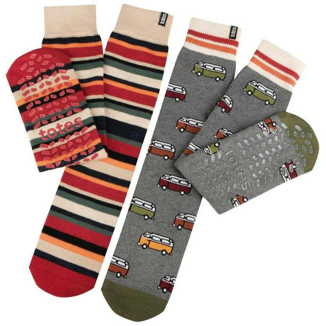 Totes Toasties 2 Pack Original Slipper Socks - Campervan Grey