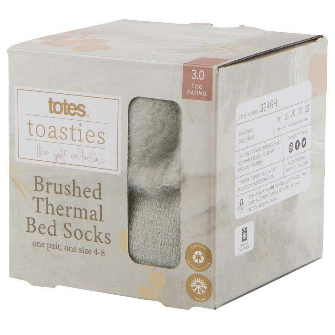 Totes Toasties Brushed Thermal Bed Socks - Grey - Image 5