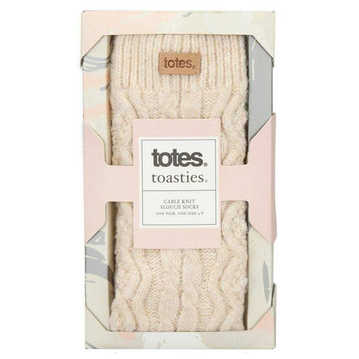 Totes Toasties Cable Knit Slouch Slipper Socks - Oat Cream - Image 4
