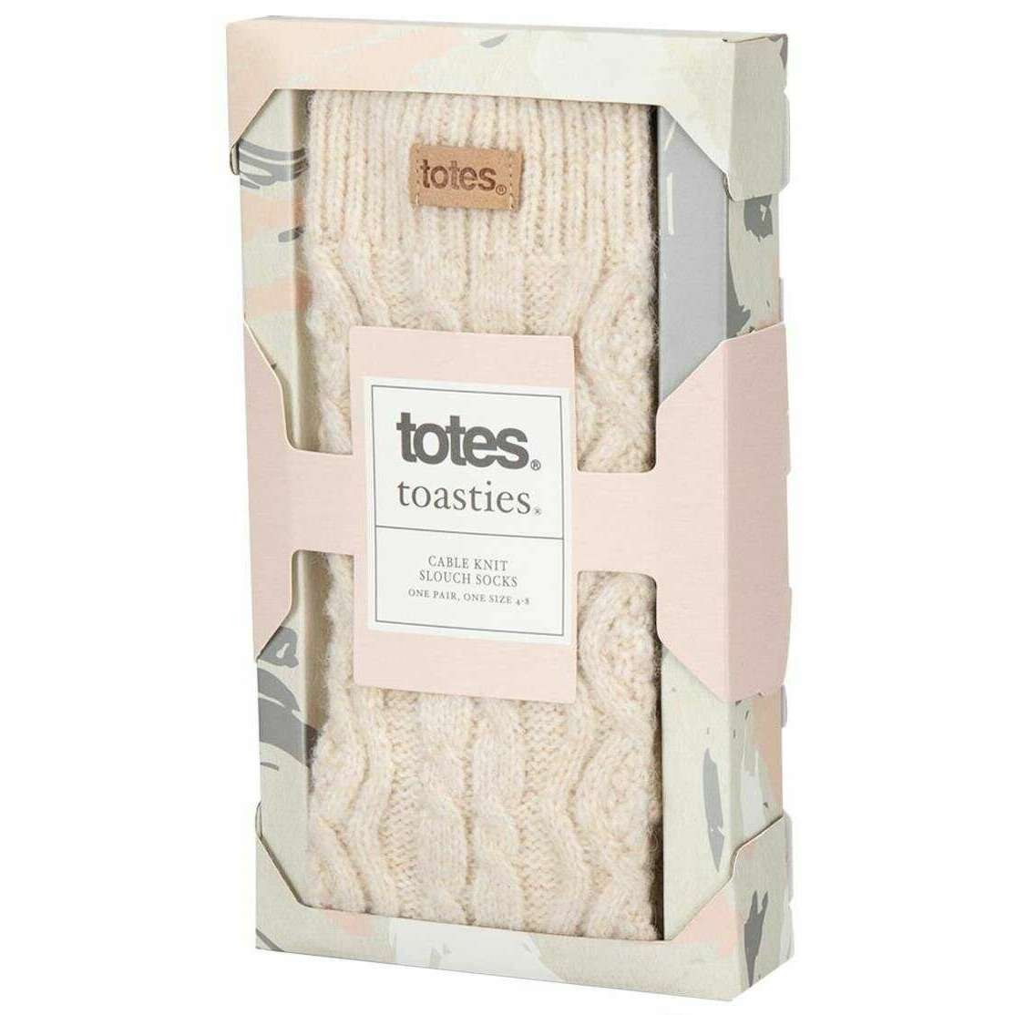 Totes Toasties Cable Knit Slouch Slipper Socks - Oat Cream - Image 5