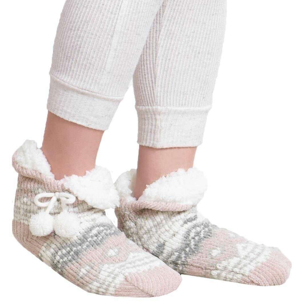 Totes Toasties Crop Chenille Knitted Slipper Socks - Pink - Image 3