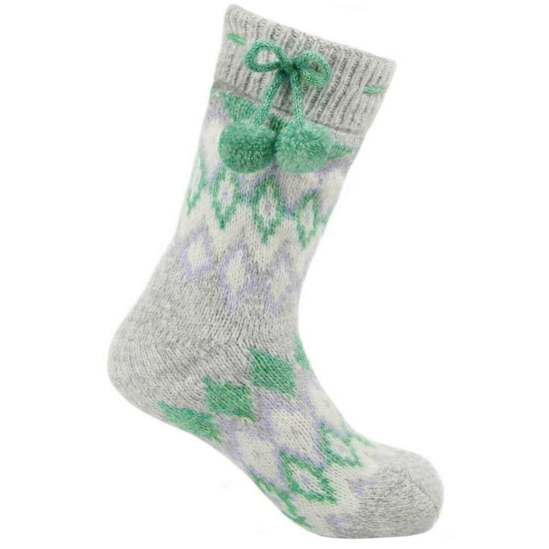 Totes Toasties Fair Isle Chenille Slipper Socks - Grey/Green/Purple - Image 2