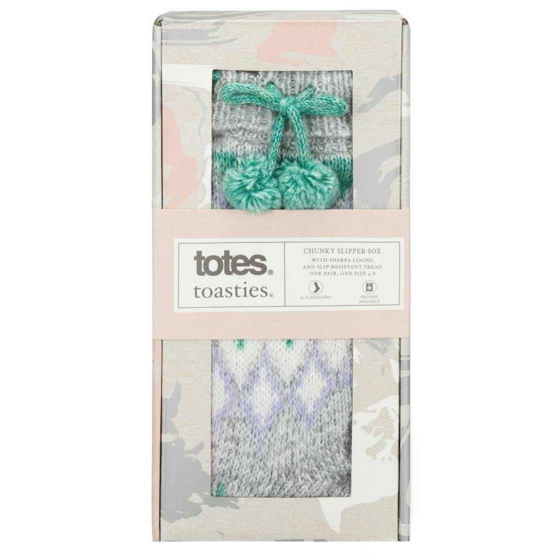 Totes Toasties Fair Isle Chenille Slipper Socks - Grey/Green/Purple - Image 4