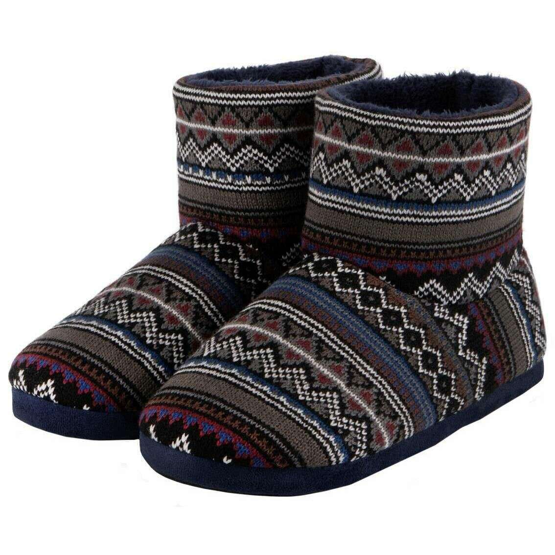 Totes Toasties Fair Isle Knit Boot Slippers - Blue