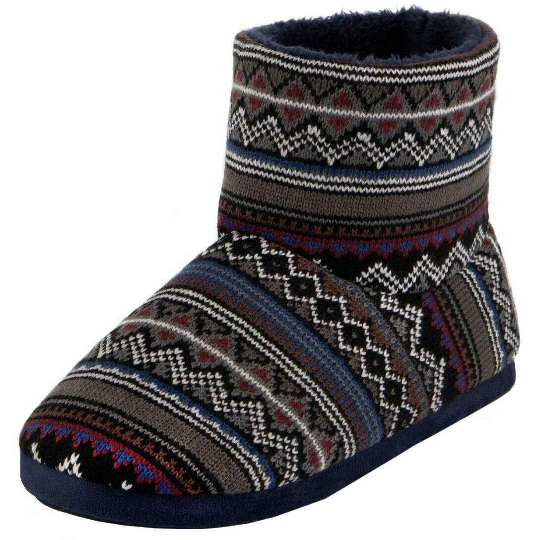 Totes Toasties Fair Isle Knit Boot Slippers - Blue - Image 2