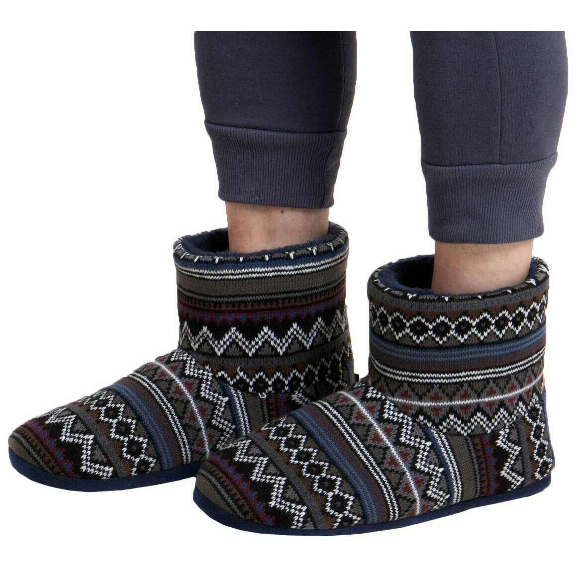 Totes Toasties Fair Isle Knit Boot Slippers - Blue - Image 6