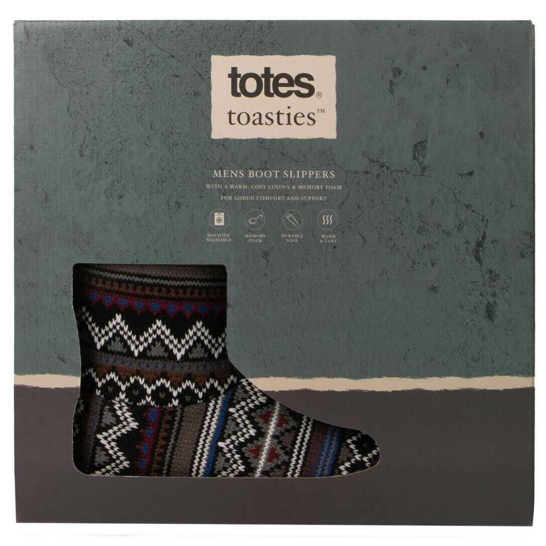 Totes Toasties Fair Isle Knit Boot Slippers - Blue - Image 7