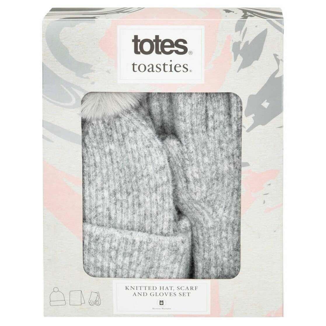 Totes Toasties Knitted Hat Scarf and Glove Gift Set - Grey - Image 3