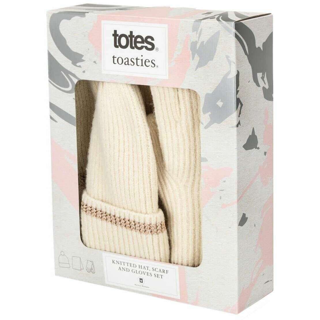 Totes Toasties Knitted Hat Scarf and Glove Gift Set - Oat Cream - Image 4
